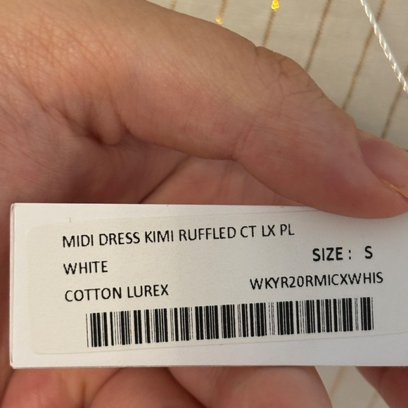 Poupette St Barth Midid Kimi Ruffle Dress 100% Cotton Gold stripe SZ small - Picture 8 of 12